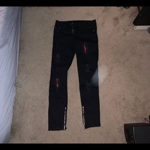 Black Plaid Super Skinny Stretch Jeans